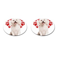 Bichon Frise Gift T- Shirt Cool Bichon Frise Valentine Heart Paw Bichon Frise Dog Lover Valentine Co Yoga Reflexion Pose T- Shirtyoga Reflexion Pose T- Shirt Cufflinks (oval) by hizuto