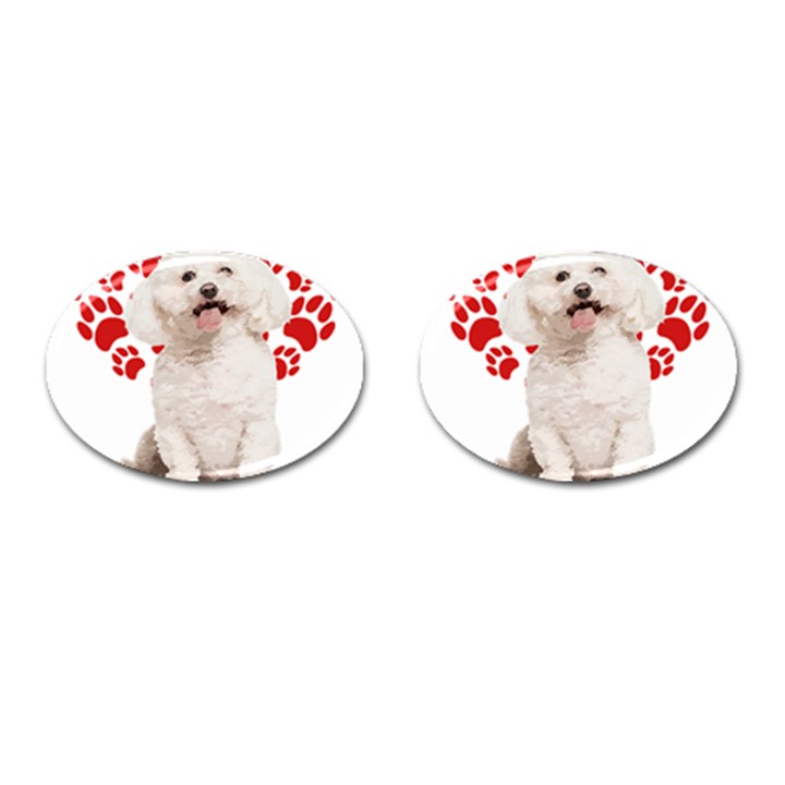 Bichon Frise Gift T- Shirt Cool Bichon Frise Valentine Heart Paw Bichon Frise Dog Lover Valentine Co Yoga Reflexion Pose T- Shirtyoga Reflexion Pose T- Shirt Cufflinks (Oval)