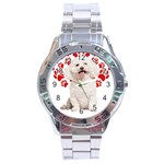 Bichon Frise Gift T- Shirt Cool Bichon Frise Valentine Heart Paw Bichon Frise Dog Lover Valentine Co Yoga Reflexion Pose T- Shirtyoga Reflexion Pose T- Shirt Stainless Steel Analogue Watch Front