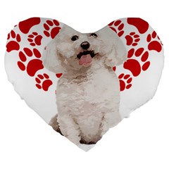 Bichon Frise Gift T- Shirt Cool Bichon Frise Valentine Heart Paw Bichon Frise Dog Lover Valentine Co Yoga Reflexion Pose T- Shirtyoga Reflexion Pose T- Shirt Large 19  Premium Heart Shape Cushions by hizuto