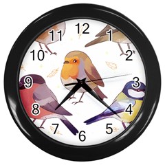 Birds Illustration T- Shirt Cute European Birds Illustration T- Shirt Yoga Reflexion Pose T- Shirtyoga Reflexion Pose T- Shirt Wall Clock (black) by hizuto