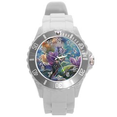 Abstract Blossoms  Round Plastic Sport Watch (l)