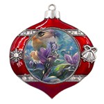 Abstract Blossoms  Metal Snowflake And Bell Red Ornament Front