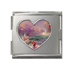 Abstract Flowers  Mega Link Heart Italian Charm (18mm) by Internationalstore