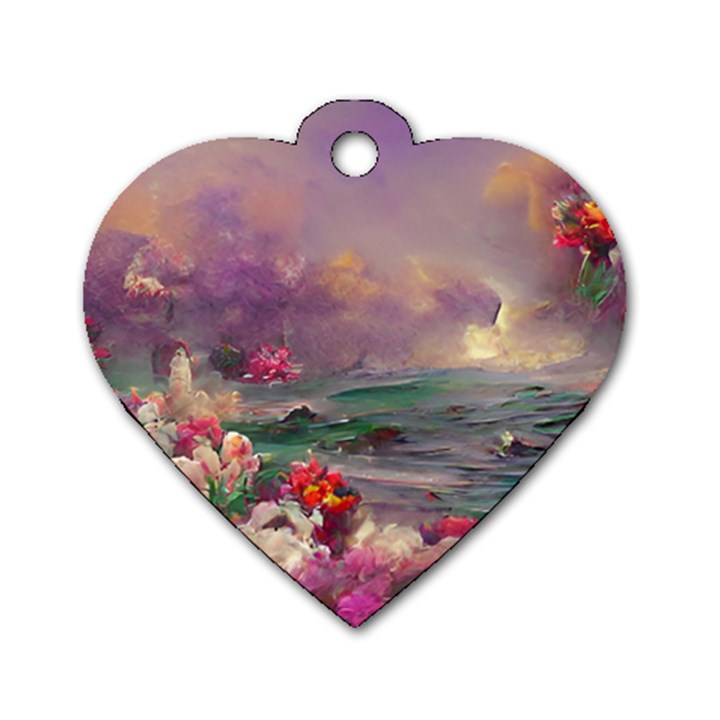 Abstract Flowers  Dog Tag Heart (Two Sides)