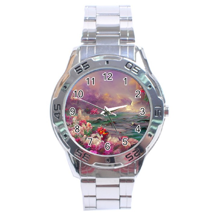 Abstract Flowers  Stainless Steel Analogue Watch