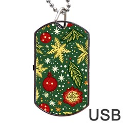 Christmas Pattern Dog Tag Usb Flash (one Side) by Valentinaart