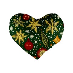 Christmas Pattern Standard 16  Premium Heart Shape Cushions by Valentinaart