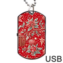 Christmas Pattern Dog Tag Usb Flash (two Sides) by Valentinaart