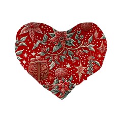 Christmas Pattern Standard 16  Premium Flano Heart Shape Cushions by Valentinaart