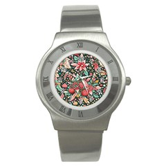 Christmas Pattern Stainless Steel Watch by Valentinaart