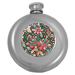 Christmas Pattern Round Hip Flask (5 Oz) by Valentinaart