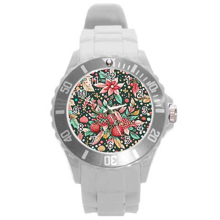 Christmas pattern Round Plastic Sport Watch (L)