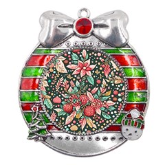 Christmas Pattern Metal X mas Ribbon With Red Crystal Round Ornament by Valentinaart