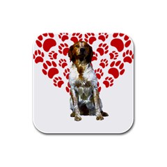 Brittany Spaniel Gift T- Shirt Cute Brittany Valentine Heart Paw Brittany Dog Lover Valentine Costum Yoga Reflexion Pose T- Shirtyoga Reflexion Pose T- Shirt Rubber Square Coaster (4 Pack) by hizuto