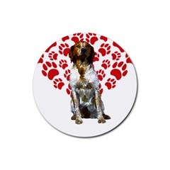 Brittany Spaniel Gift T- Shirt Cute Brittany Valentine Heart Paw Brittany Dog Lover Valentine Costum Yoga Reflexion Pose T- Shirtyoga Reflexion Pose T- Shirt Rubber Round Coaster (4 Pack) by hizuto