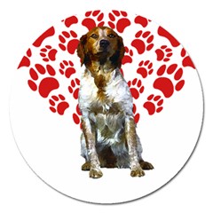 Brittany Spaniel Gift T- Shirt Cute Brittany Valentine Heart Paw Brittany Dog Lover Valentine Costum Yoga Reflexion Pose T- Shirtyoga Reflexion Pose T- Shirt Magnet 5  (round) by hizuto