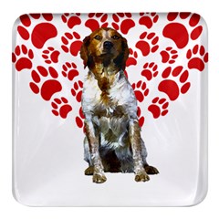 Brittany Spaniel Gift T- Shirt Cute Brittany Valentine Heart Paw Brittany Dog Lover Valentine Costum Yoga Reflexion Pose T- Shirtyoga Reflexion Pose T- Shirt Square Glass Fridge Magnet (4 Pack)