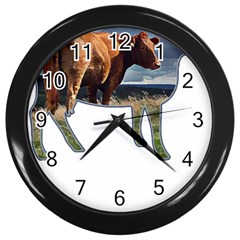 Brown Cow T- Shirt Brown Cow Painting Within A Cow Silhouette Outline T- Shirt Yoga Reflexion Pose T- Shirtyoga Reflexion Pose T- Shirt Wall Clock (black) by hizuto