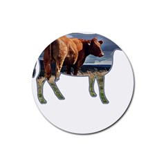 Brown Cow T- Shirt Brown Cow Painting Within A Cow Silhouette Outline T- Shirt Yoga Reflexion Pose T- Shirtyoga Reflexion Pose T- Shirt Rubber Coaster (round) by hizuto