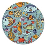 Cartoon Underwater Seamless Pattern With Crab Fish Seahorse Coral Marine Elements Magnet 5  (Round) Front