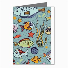 Cartoon Underwater Seamless Pattern With Crab Fish Seahorse Coral Marine Elements Greeting Card