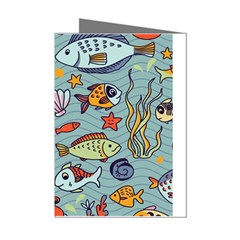 Cartoon Underwater Seamless Pattern With Crab Fish Seahorse Coral Marine Elements Mini Greeting Cards (pkg Of 8) by uniart180623