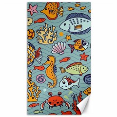 Cartoon Underwater Seamless Pattern With Crab Fish Seahorse Coral Marine Elements Canvas 40  X 72  by uniart180623