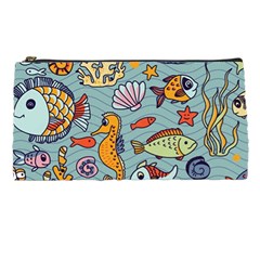 Cartoon Underwater Seamless Pattern With Crab Fish Seahorse Coral Marine Elements Pencil Case by uniart180623