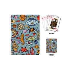 Cartoon Underwater Seamless Pattern With Crab Fish Seahorse Coral Marine Elements Playing Cards Single Design (mini) by uniart180623