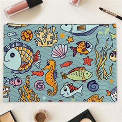 Cartoon Underwater Seamless Pattern With Crab Fish Seahorse Coral Marine Elements Cosmetic Bag (xxl) by uniart180623