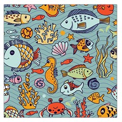 Cartoon Underwater Seamless Pattern With Crab Fish Seahorse Coral Marine Elements Square Satin Scarf (36  X 36 ) by uniart180623