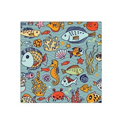 Cartoon Underwater Seamless Pattern With Crab Fish Seahorse Coral Marine Elements Satin Bandana Scarf 22  X 22  by uniart180623