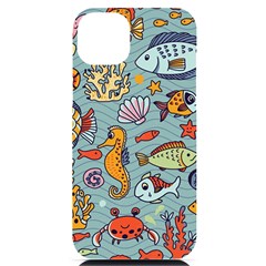 Cartoon Underwater Seamless Pattern With Crab Fish Seahorse Coral Marine Elements Iphone 14 Plus Black Uv Print Case by uniart180623