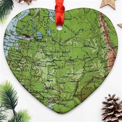 Map Earth World Russia Europe Heart Ornament (two Sides)