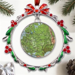 Map Earth World Russia Europe Metal X mas Wreath Ribbon Ornament