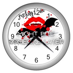 Vampire T- Shirt Feeling Cute Might Bite Someone Later T- Shirt Wall Clock (silver) by ZUXUMI