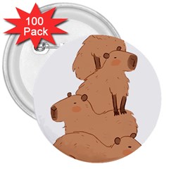 Capybara Art T- Shirt Capybara Pile - A Cute Stack Of Capybaras T- Shirt Yoga Reflexion Pose T- Shirtyoga Reflexion Pose T- Shirt 3  Buttons (100 Pack)  by hizuto