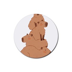 Capybara Art T- Shirt Capybara Pile - A Cute Stack Of Capybaras T- Shirt Yoga Reflexion Pose T- Shirtyoga Reflexion Pose T- Shirt Rubber Round Coaster (4 Pack) by hizuto