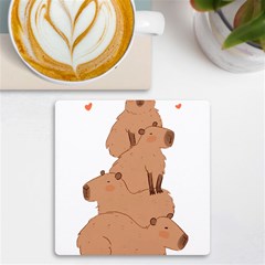 Capybara Art T- Shirt Capybara Pile - A Cute Stack Of Capybaras T- Shirt Yoga Reflexion Pose T- Shirtyoga Reflexion Pose T- Shirt Uv Print Square Tile Coaster  by hizuto