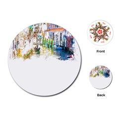 Venice T- Shirt Venice Voyage Art Digital Painting Watercolor Discovery T- Shirt (1) Playing Cards Single Design (round)