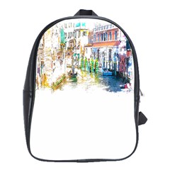 Venice T- Shirt Venice Voyage Art Digital Painting Watercolor Discovery T- Shirt (1) School Bag (large) by ZUXUMI