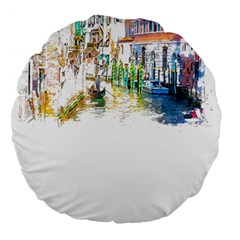 Venice T- Shirt Venice Voyage Art Digital Painting Watercolor Discovery T- Shirt (1) Large 18  Premium Round Cushions by ZUXUMI