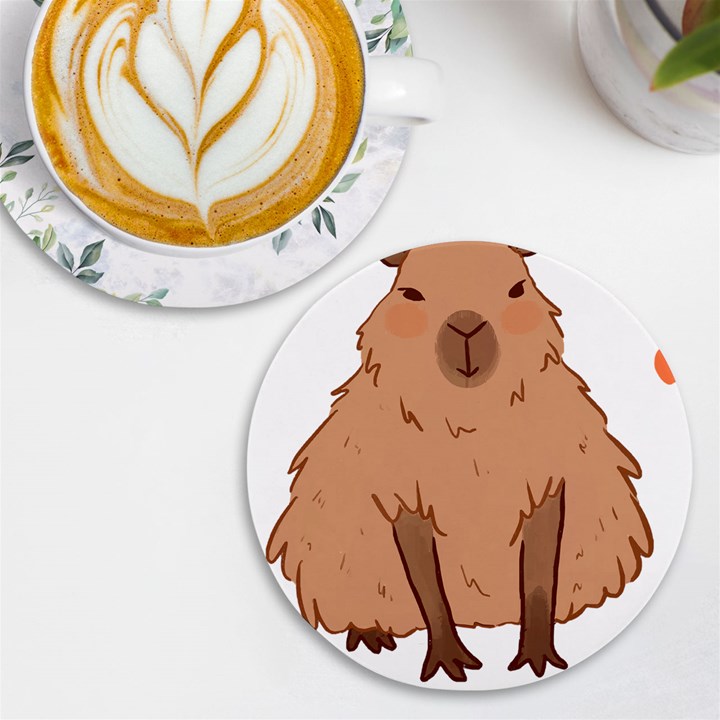 Capybara Art T- Shirt Cute Capybara Art T- Shirt Yoga Reflexion Pose T- Shirtyoga Reflexion Pose T- Shirt UV Print Round Tile Coaster