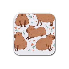 Capybara Art T- Shirt Cute Capybaras Illustration T- Shirt Yoga Reflexion Pose T- Shirtyoga Reflexion Pose T- Shirt Rubber Coaster (square) by hizuto