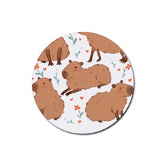 Capybara Art T- Shirt Cute Capybaras Illustration T- Shirt Yoga Reflexion Pose T- Shirtyoga Reflexion Pose T- Shirt Rubber Round Coaster (4 Pack) by hizuto