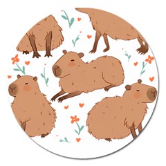 Capybara Art T- Shirt Cute Capybaras Illustration T- Shirt Yoga Reflexion Pose T- Shirtyoga Reflexion Pose T- Shirt Magnet 5  (round) by hizuto