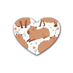 Capybara Art T- Shirt Cute Capybaras Illustration T- Shirt Yoga Reflexion Pose T- Shirtyoga Reflexion Pose T- Shirt Rubber Coaster (heart) by hizuto