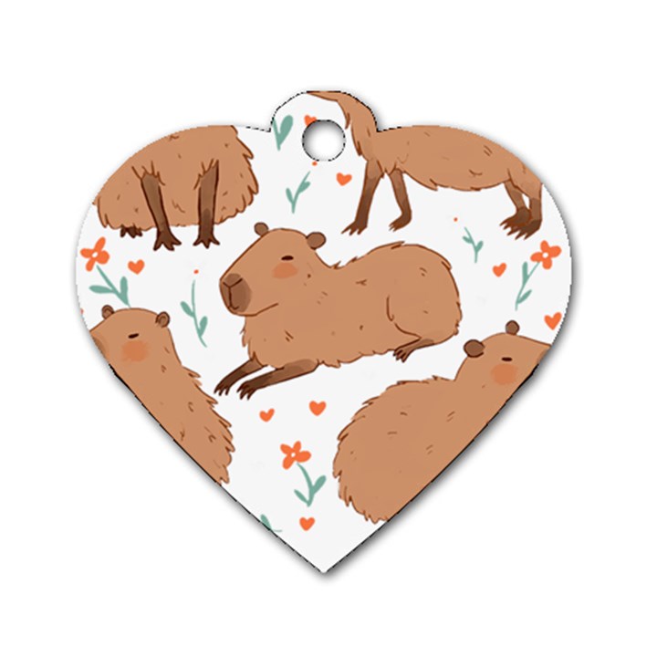 Capybara Art T- Shirt Cute Capybaras Illustration T- Shirt Yoga Reflexion Pose T- Shirtyoga Reflexion Pose T- Shirt Dog Tag Heart (One Side)