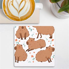 Capybara Art T- Shirt Cute Capybaras Illustration T- Shirt Yoga Reflexion Pose T- Shirtyoga Reflexion Pose T- Shirt Uv Print Square Tile Coaster  by hizuto